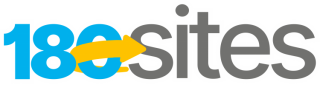 Logo for 180sites, featuring the text "180sites" in blue and gray with a yellow arrow replacing the zero in "180.