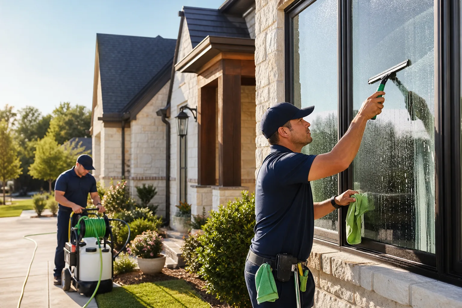 Professional residential window and exterior cleaning at a West Texas home.